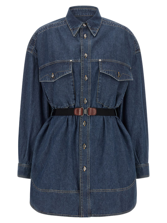 Blue Cotton Short Dress