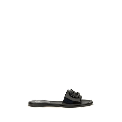 Black Calf Leather Bos Taurus Flat Sandals