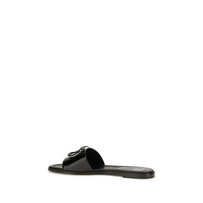 Black Calf Leather Bos Taurus Flat Sandals
