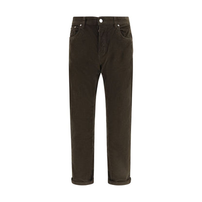 Brown Cotton Casual Pants