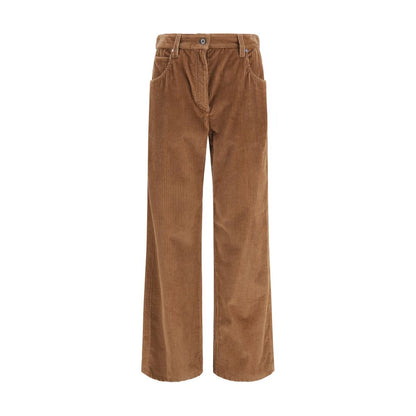 Brown Cotton Casual Pants