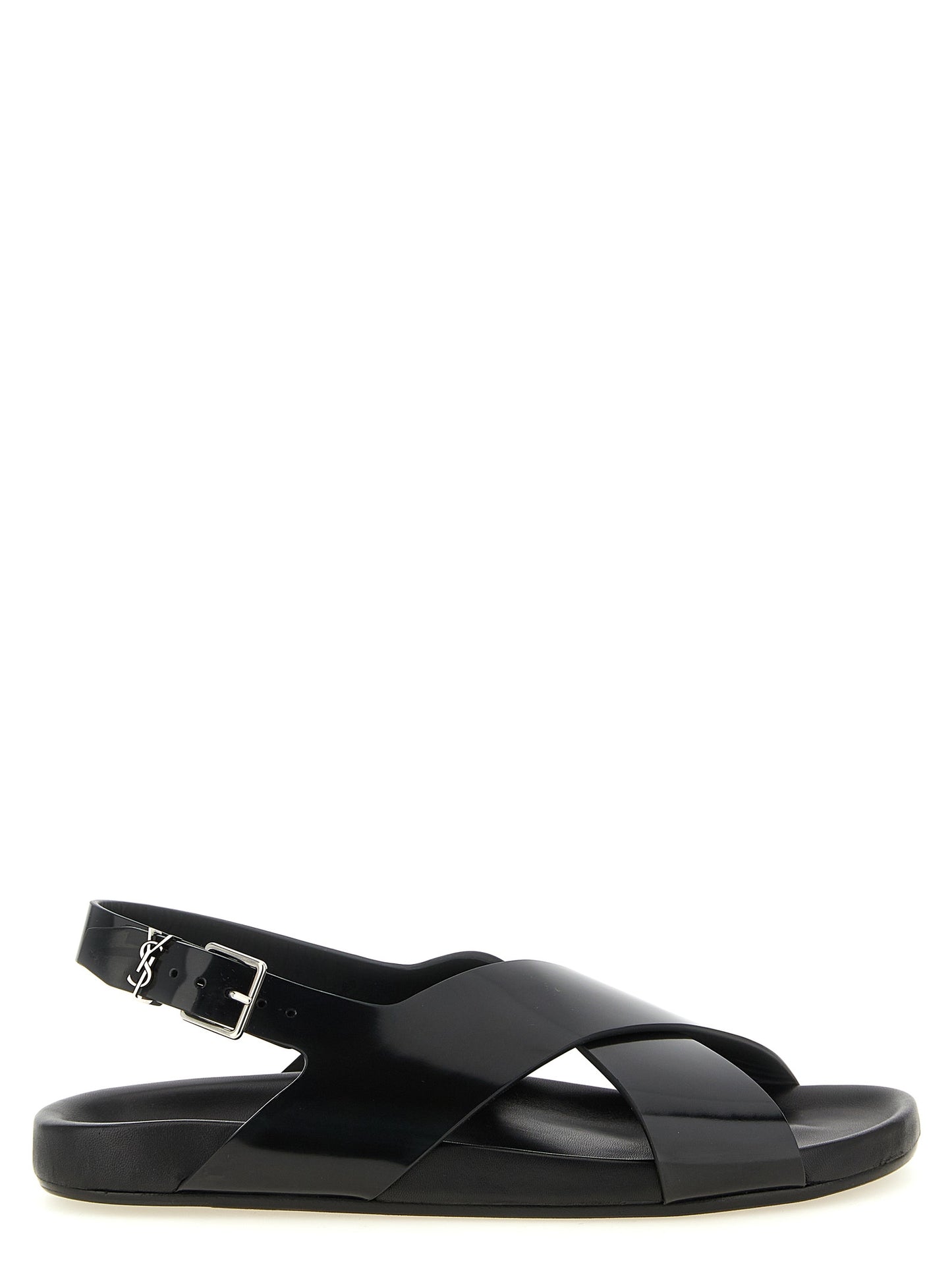 Black Calfskin Flat Sandals