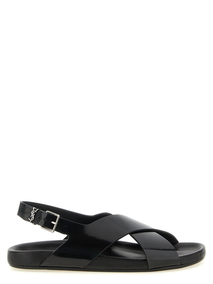 Black Calfskin Flat Sandals