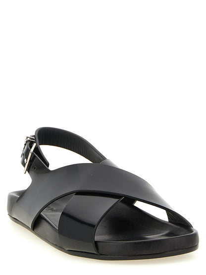 Black Calfskin Flat Sandals
