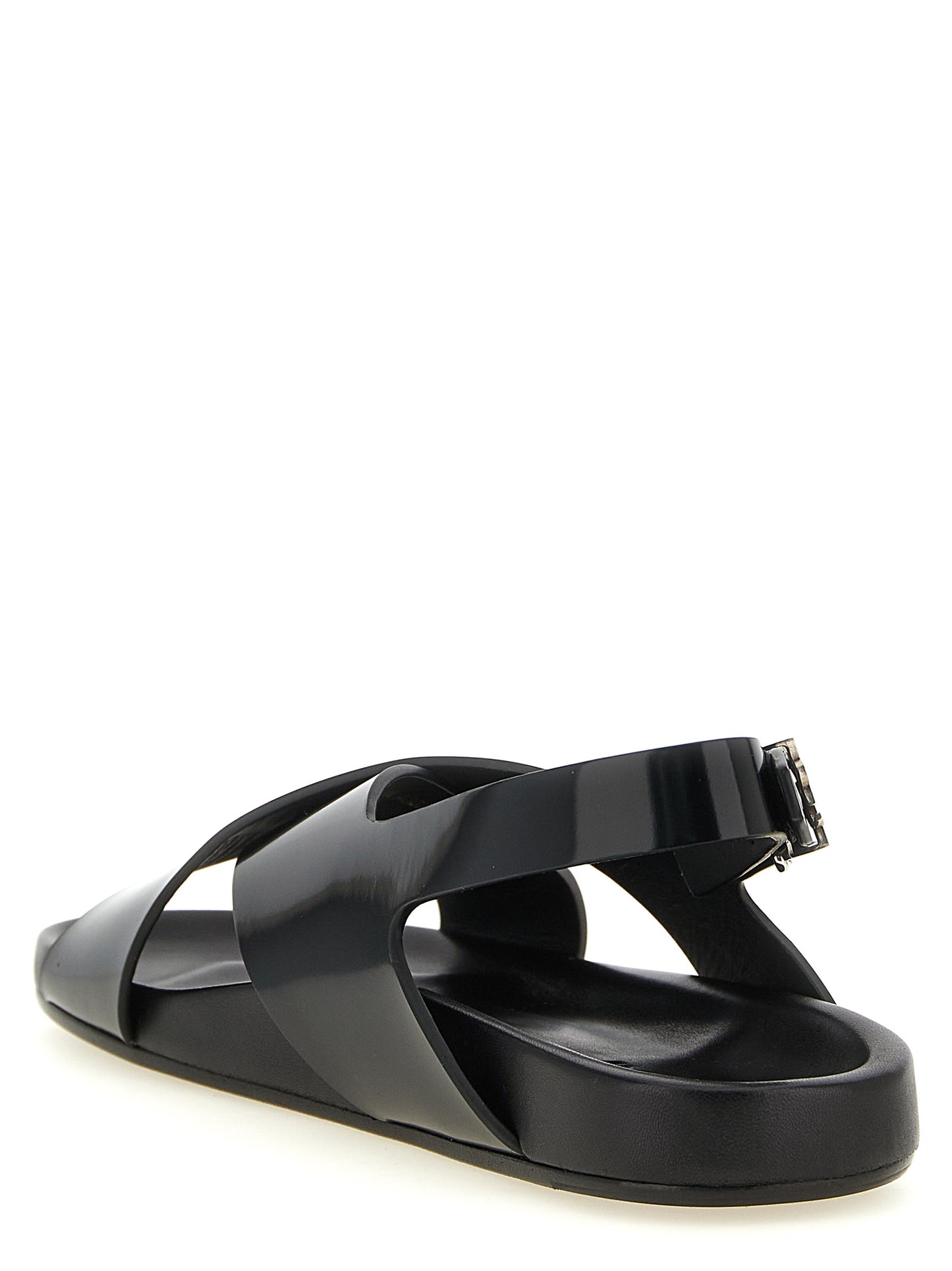 Black Calfskin Flat Sandals