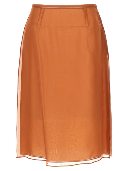 Brown Silk Midi Skirt