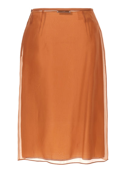 Brown Silk Midi Skirt