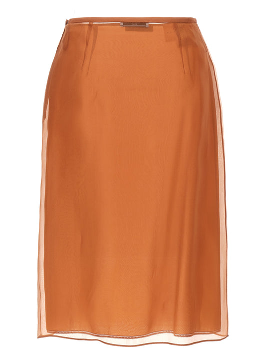 Brown Silk Midi Skirt