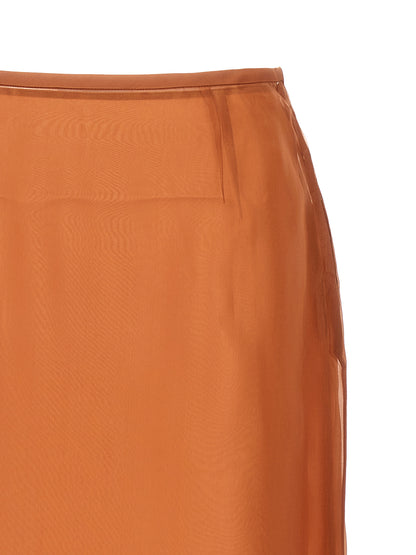 Brown Silk Midi Skirt