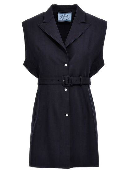 Blue Virgin Wool Sleeveless Jacket
