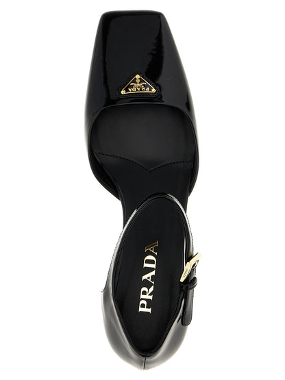 Black Cowhide Mid Heel Pumps