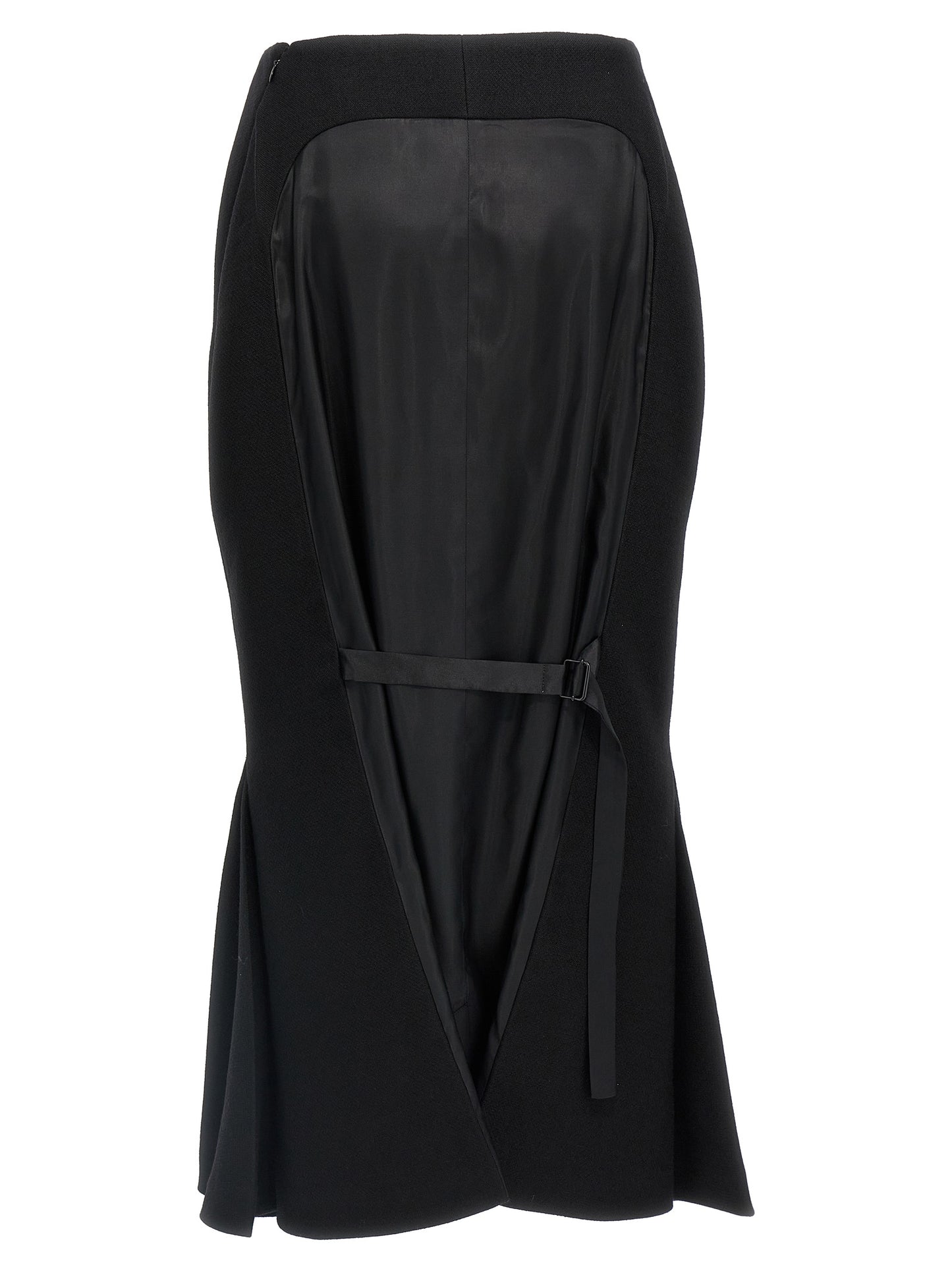 Black Virgin Wool Midi Skirt