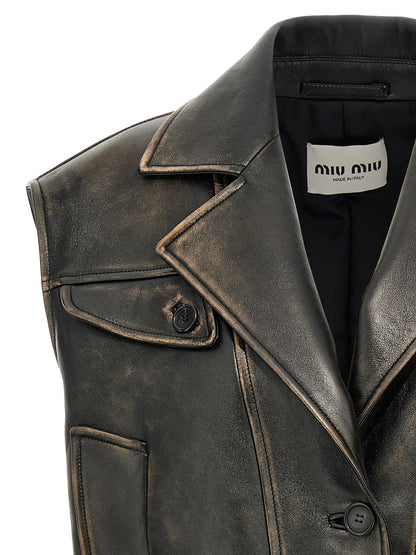 Brown Lamb Leather Sleeveless Jacket
