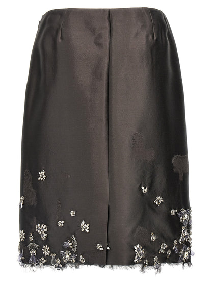 Gray Silk Midi Skirt