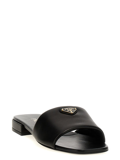 Black Lamb Leather Slides