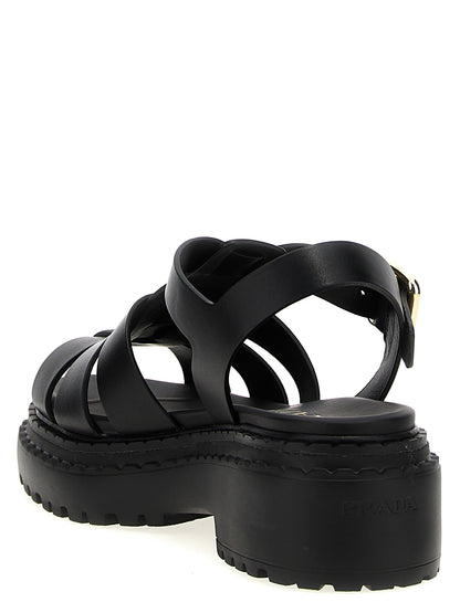 Black Calfskin Flat Sandals