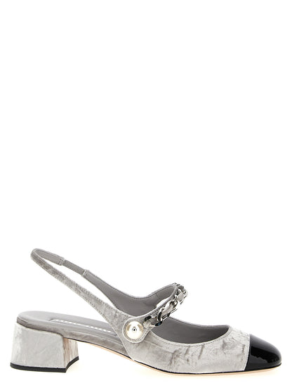 Silver Calfskin Mid Heel Pumps