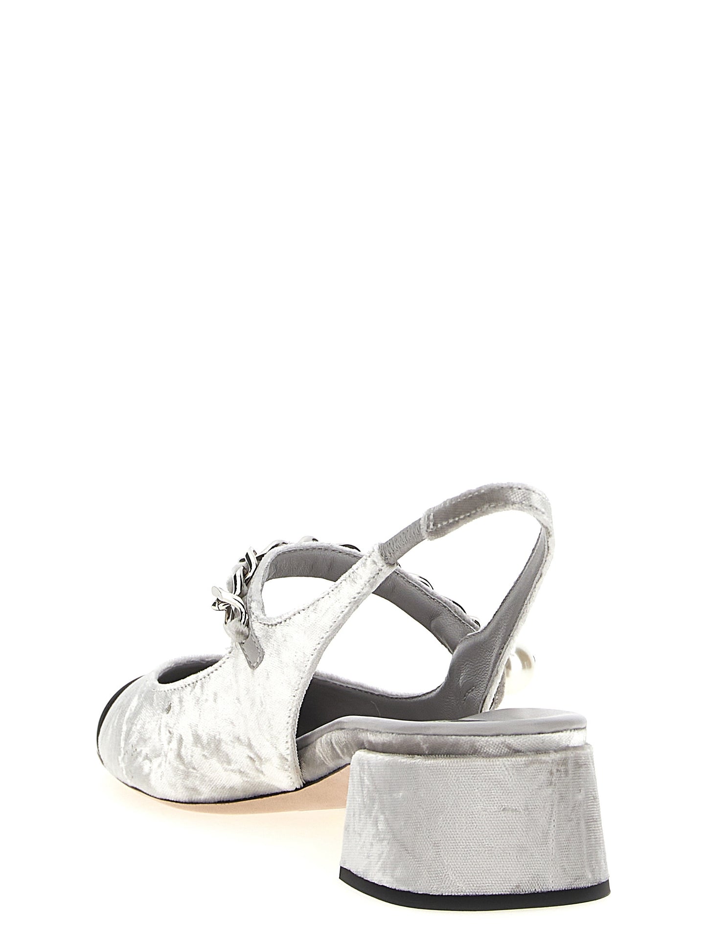 Silver Calfskin Mid Heel Pumps