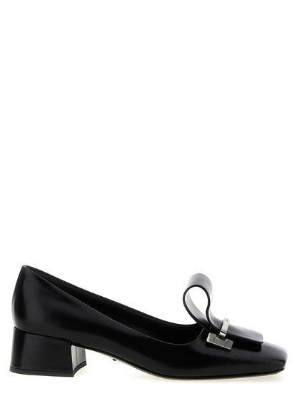 Black Calfskin Mid Heel Pumps