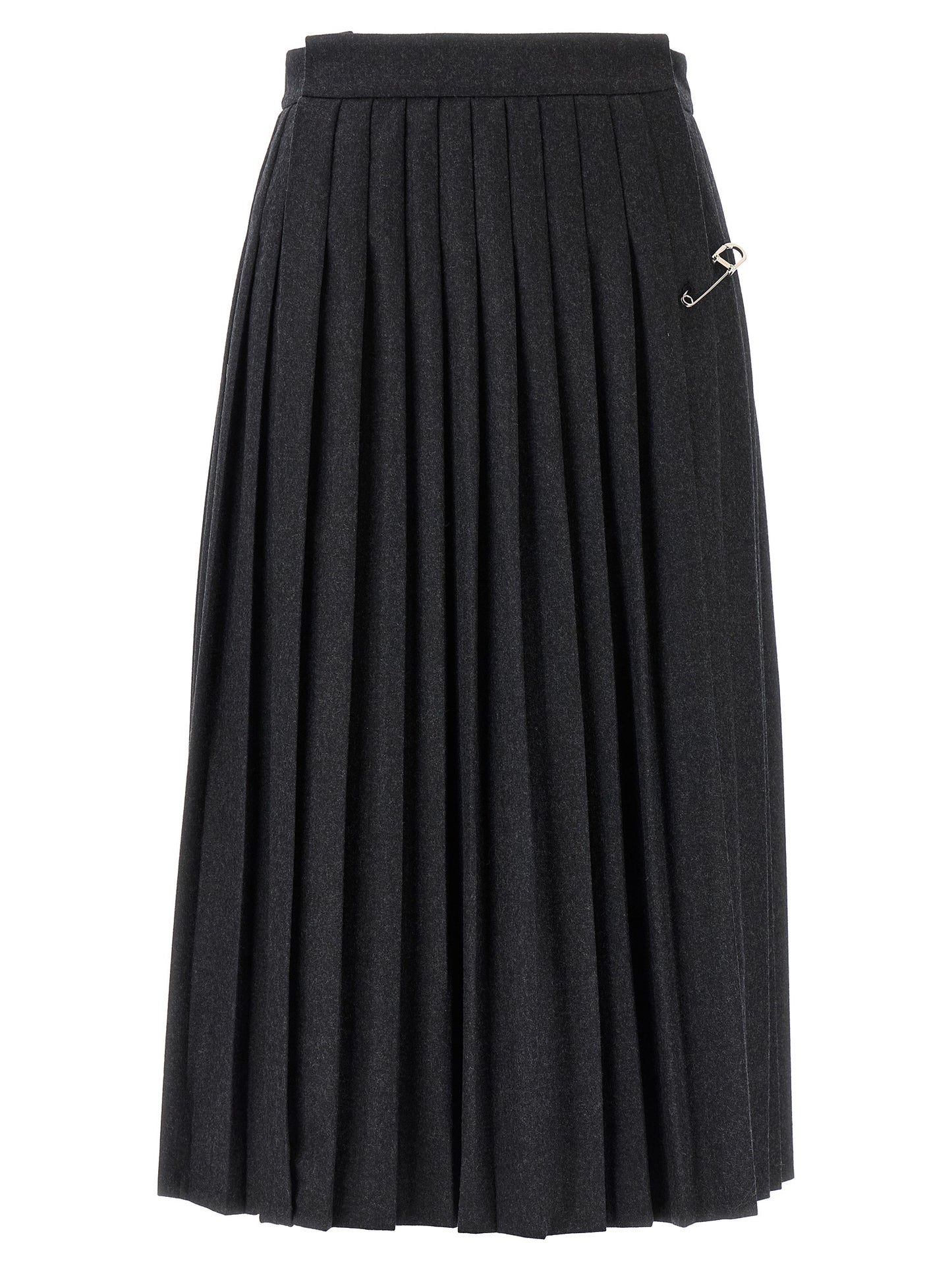 Gray Virgin Wool Midi Skirt