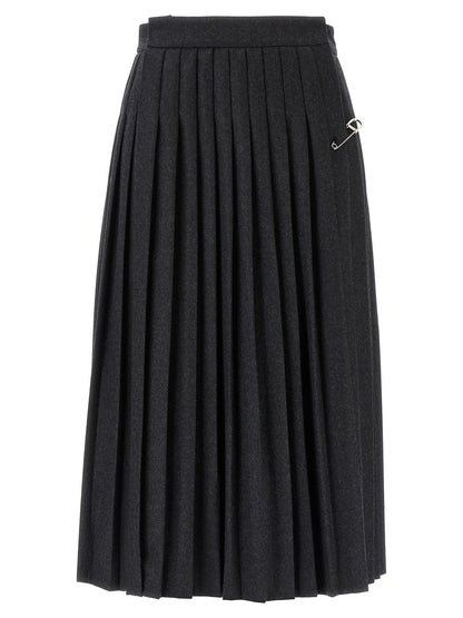 Gray Virgin Wool Midi Skirt