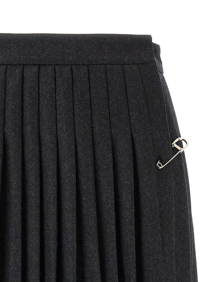 Gray Virgin Wool Midi Skirt