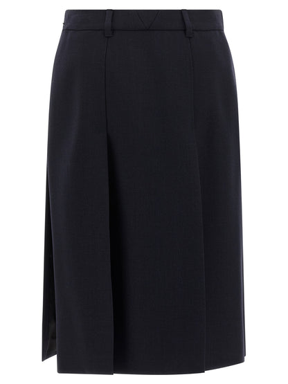 Blue Virgin Wool Midi Skirt