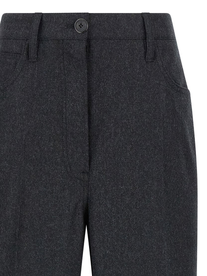 Gray Virgin Wool Casual Pants