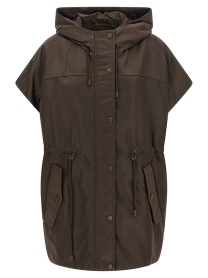 Brown Polyamide Sleeveless Jacket