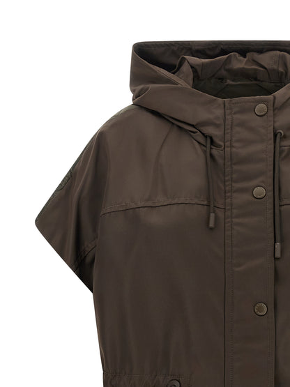 Brown Polyamide Sleeveless Jacket