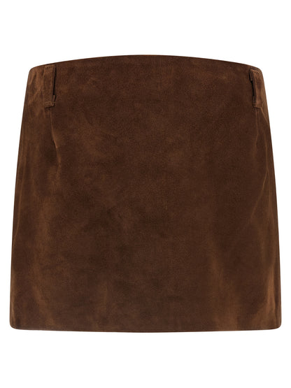 Brown Calfskin Long Skirt