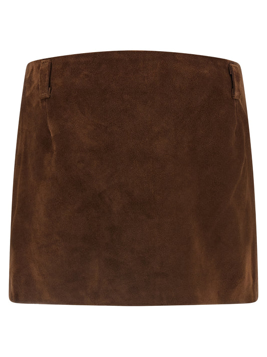 Brown Calfskin Long Skirt