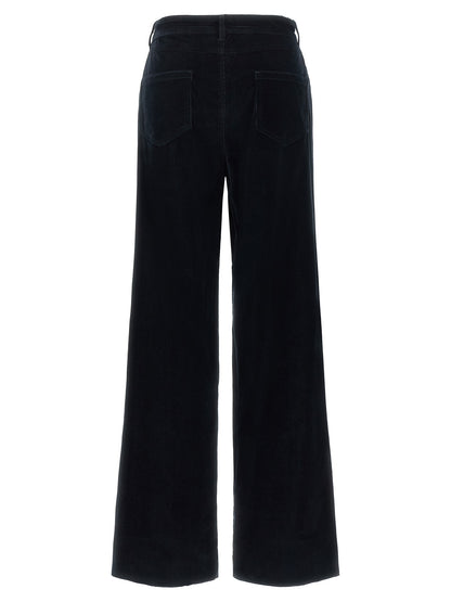 Blue Cotton Casual Pants
