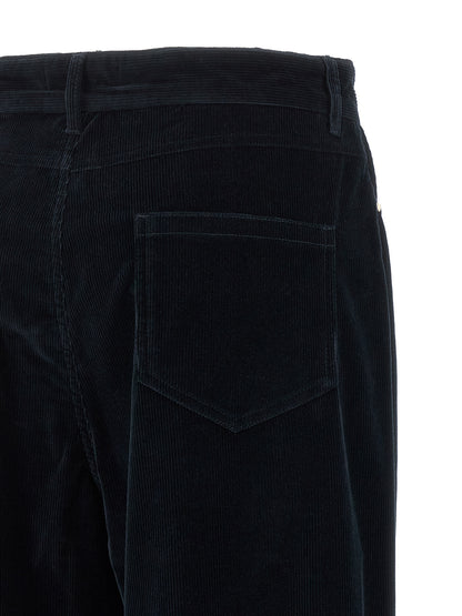 Blue Cotton Casual Pants
