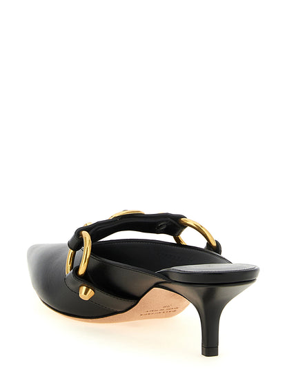 Black Calfskin Mid Heel Pumps