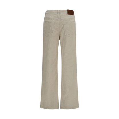 Beige Cotton Flared Pants