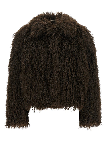 Brown Polyester Full-Length Jacket