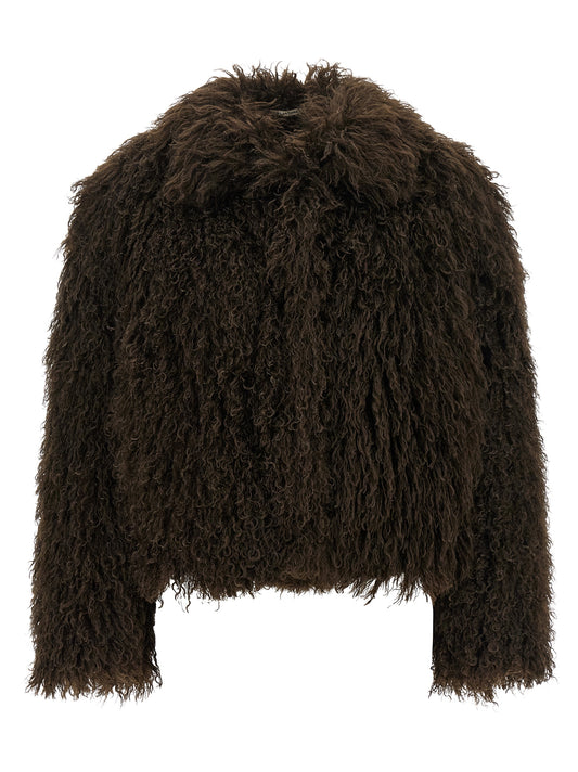 Brown Polyester Full-Length Jacket