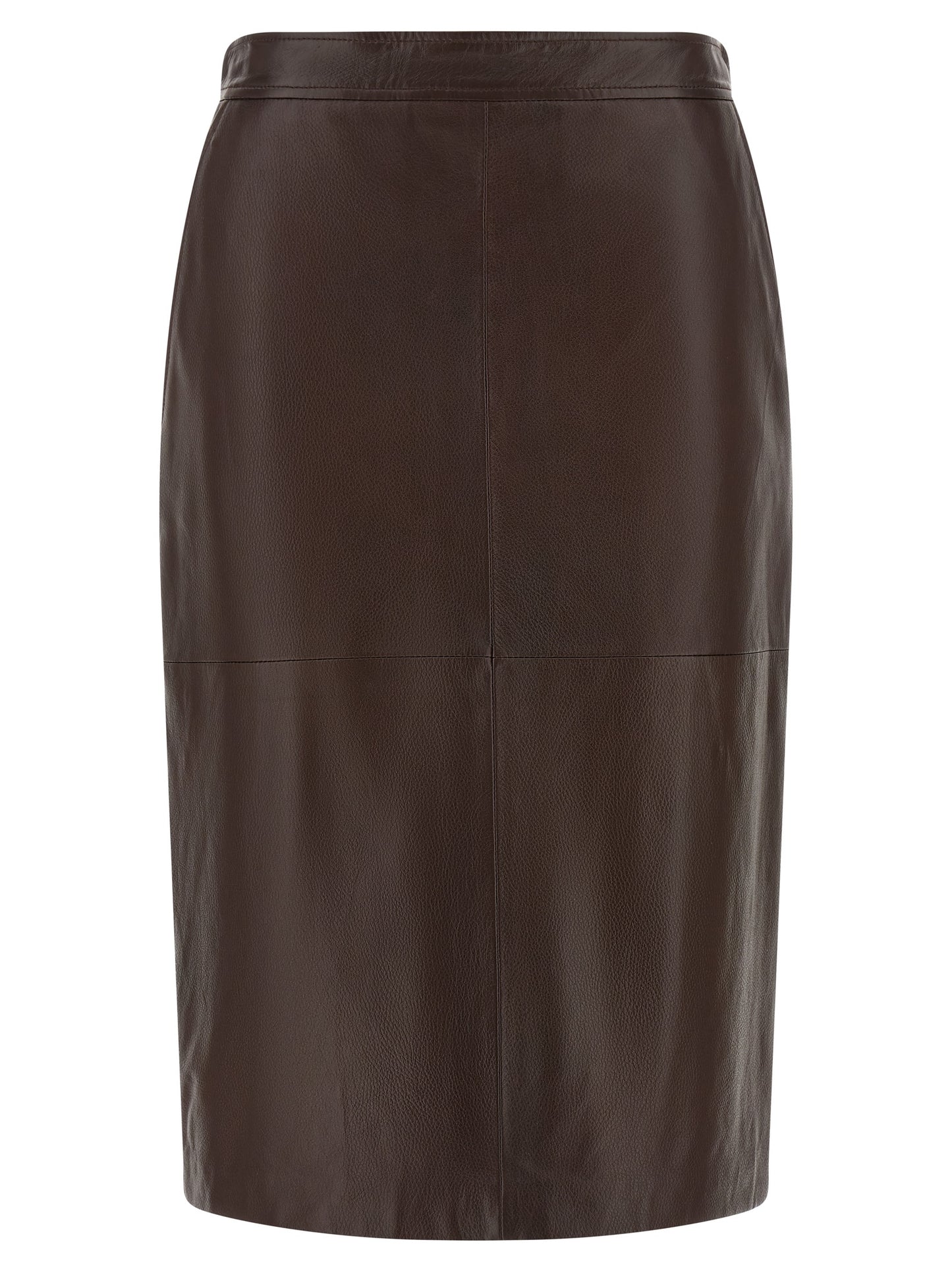 Brown Lamb Leather Midi Skirt