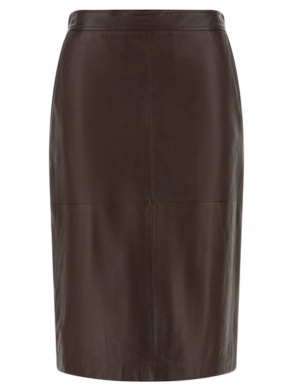 Brown Lamb Leather Midi Skirt