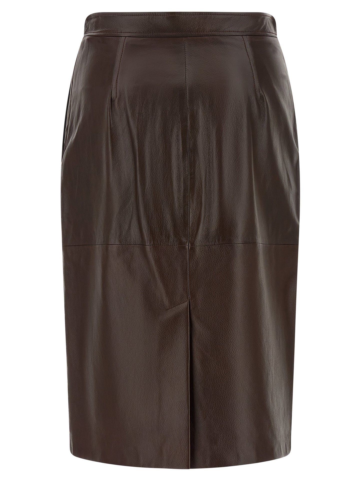 Brown Lamb Leather Midi Skirt