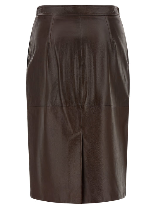 Brown Lamb Leather Midi Skirt