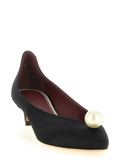 Black Viscose Mid Heel Pumps