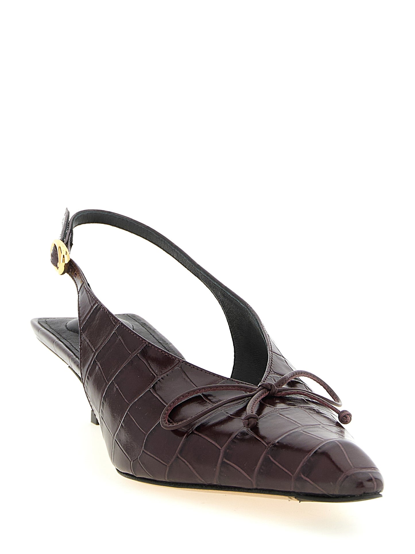 Bordeaux Calfskin Mid Heel Pumps