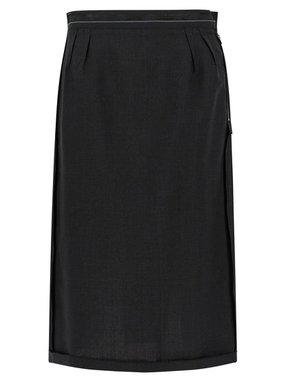 Black Virgin Wool Midi Skirt