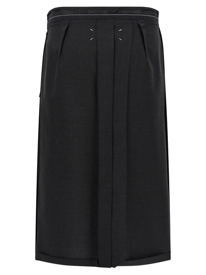 Black Virgin Wool Midi Skirt