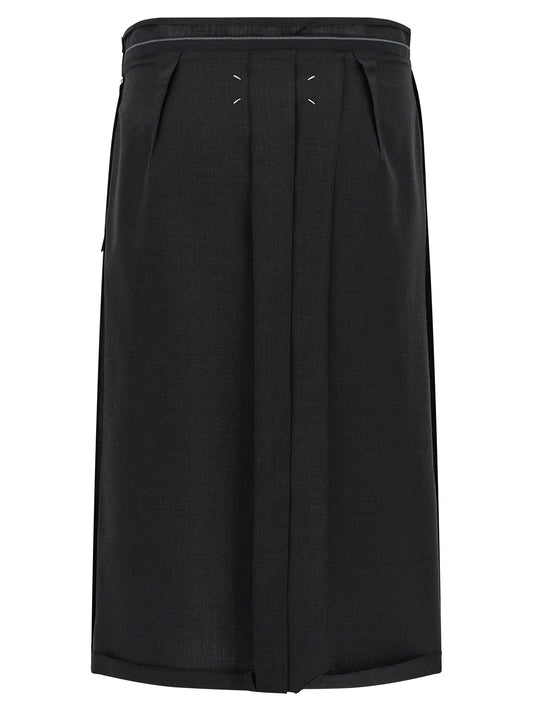 Black Virgin Wool Midi Skirt