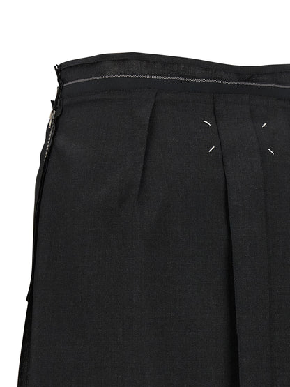 Black Virgin Wool Midi Skirt