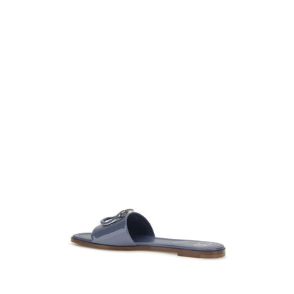 Blue Calf Leather Bos Taurus Flat Sandals