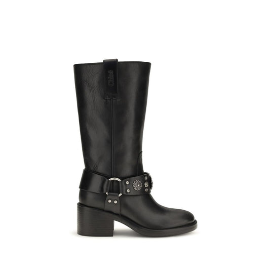 Black Calf Leather Bos Taurus Flat Boots